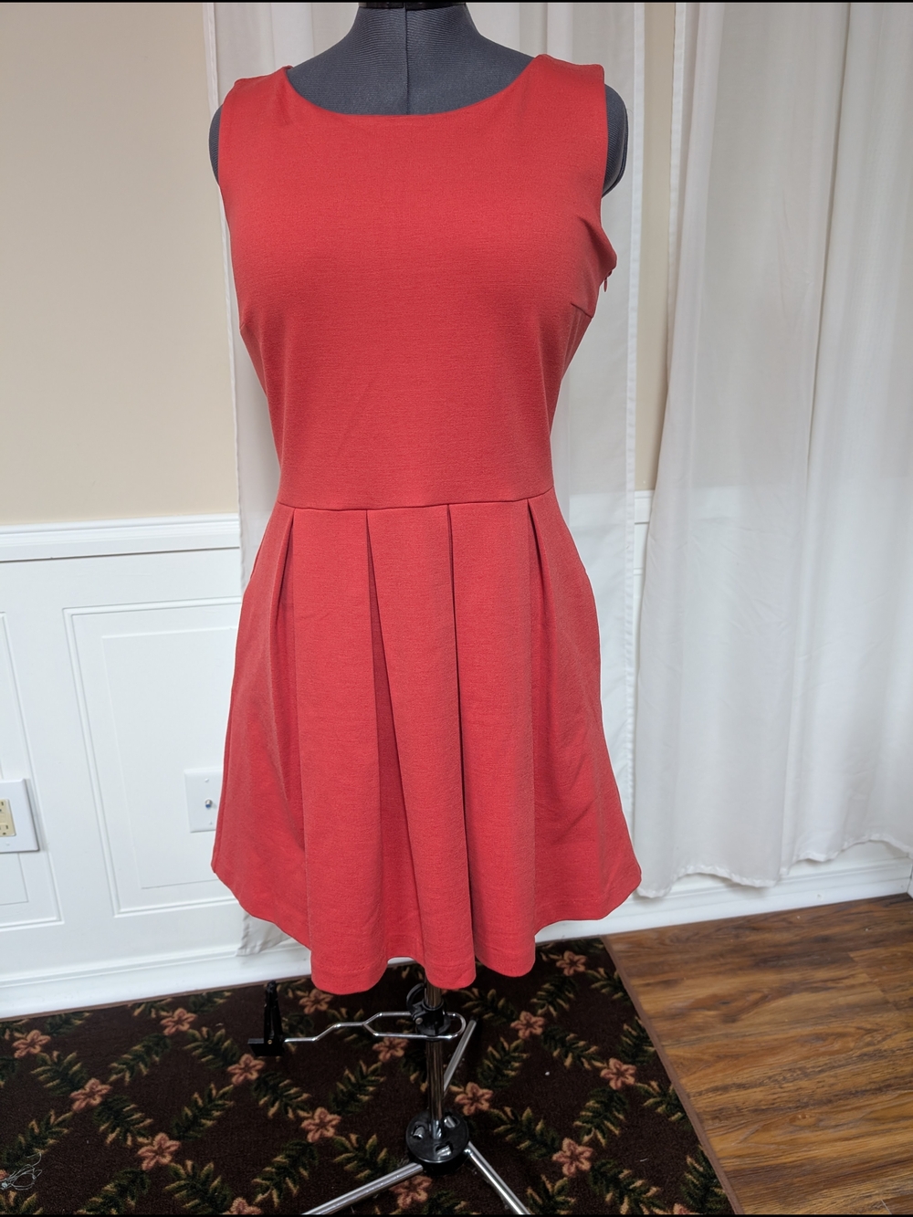 Tommy Hilfiger Coral Coral Pleated Fit-and-Flare Mini Dress